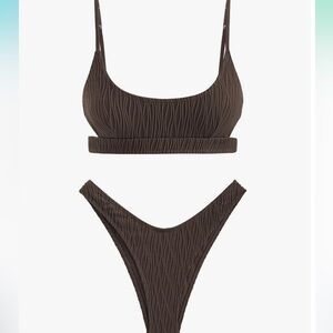Zaful Brown Textured Bikini Set